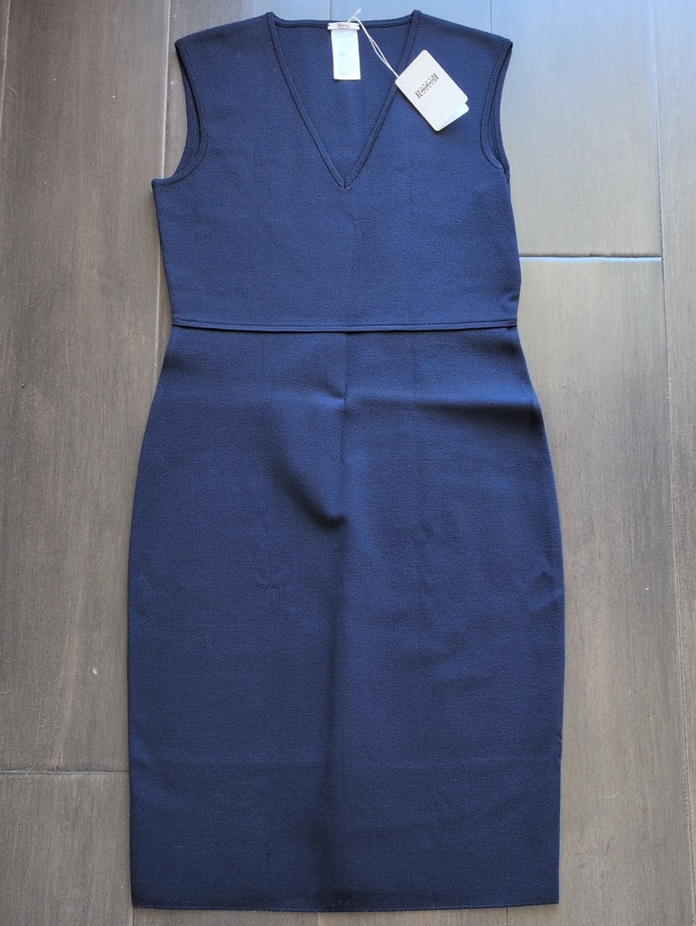 New With Tags Wolford Navy V-Neck Midi Sheath Dress